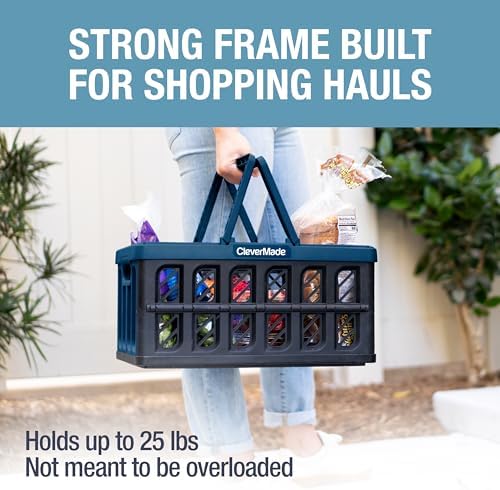 Collapsible Shopping Baskets With Handles, 24L 3 Pack, Ocean