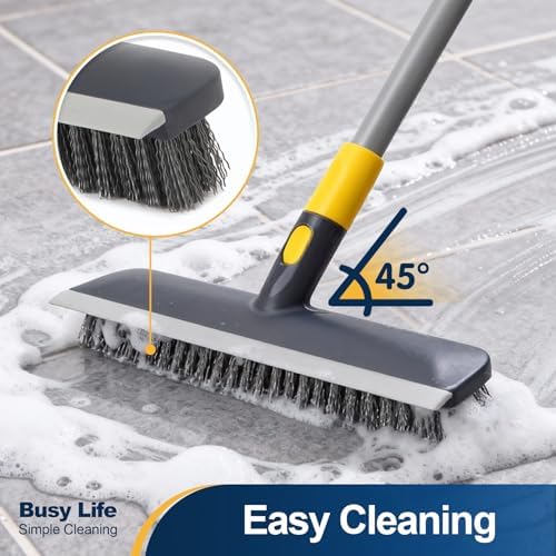 Floor Scrub Brush Telescopic Handle 2 in 1 Scrape Brush 55.9 inch