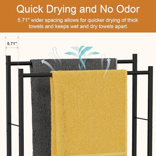 Towel Racks for Bathroom, 2 Tiers Wider Towel Drying Rack Outdoor, Free Standing Towel Rack, Pool Towel Blanket Stand and Display Rack for Oversized Bath Towels, Black