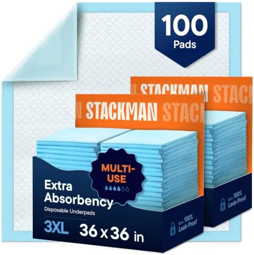 Chucks Pads Disposable Adult Underpads [100-Pack] 36"x36" XXXL Super-Absorbent Incontinence Bed Pads – Large Leak-Proof Mattress Protector Pee Pads for Adults, Seniors, Kids & Pets