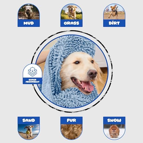 Dog Drying Towel, Absorbent Microfiber Bath Towel with Hand Pockets