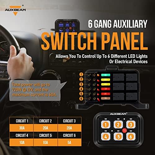 6 Gang Switch Panel BC60 Universal Circuit Control Relay System Automatic Dimmable LED Switch Pod Touch Control Panel Switch Box for Car Truck Pickup Boat UTV SUV - Blue, 3 Years Warranty