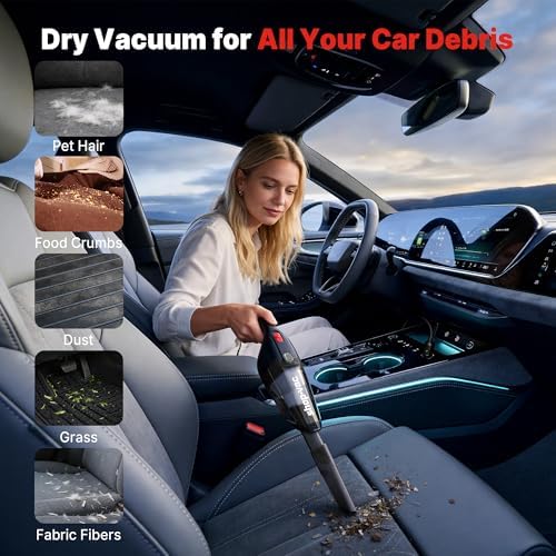 12V Car Vacuum Cleaner, 7000 Pa Handheld Vacuum, 16 FT Cord, Black