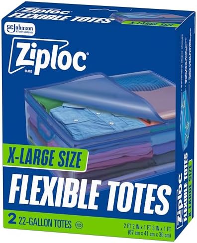 Flexible Totes, 22 Gallon X-Large Storage Bags with Zipper, 2 Count