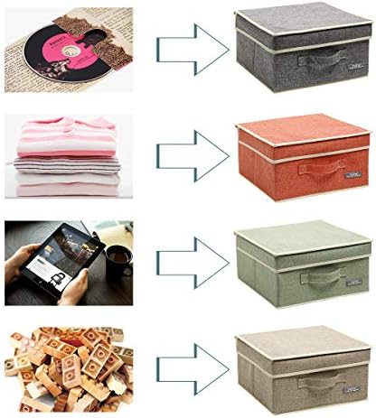 Fabric Storage Bins with Lids Small 4 Pack, Linen Foldable Storage Box with lids 4 Color Set 12.4in/12in/6.7in