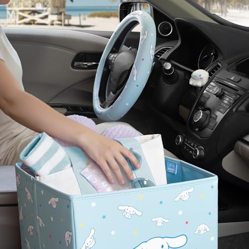 Sanrio Cinnamoroll Car Trunk Organizer, Steering Wheel Cover, Air Freshener & Refill – Cute, Collapsible, Heavy-Duty Storage & Car Accessories for Groceries, Tools, Travel – 12.5"L x 12.5"W x 9"H
