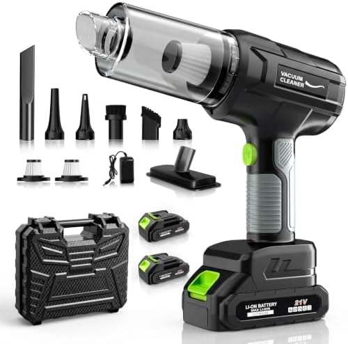 Car Vacuum Portable Cordless,35000Pa High Power Strong Suction,6-in-1 Rechargeable Handheld Vacuum with 2 Batteries & Charger for Car Interior,Home,Pet Hair & Keyboard