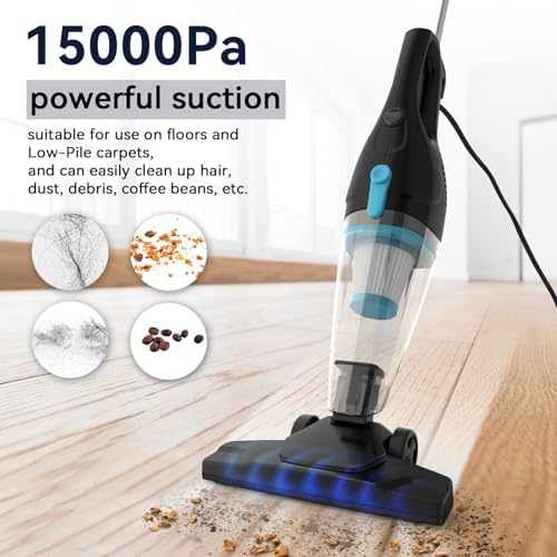 Corded Vacuum Cleaner, 4-in-1 Vacuum Cleaners for Home Converts to Small Handheld Vacuum, 15Kpa Power Suction Lightweight Corded Stick Vacuum for Floor, Carpet,Pet Hair,Stair