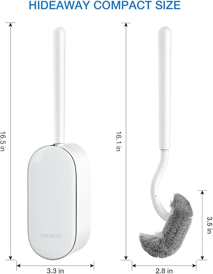Bathroom Toilet Brush, OSCIOSS Toilet Cleaner Brush with Ergonomic Design, Compact Size, Durable Bristles, Wall Mounted RV Toilet Brush for Bathroom Cleaning (White, 2pack)