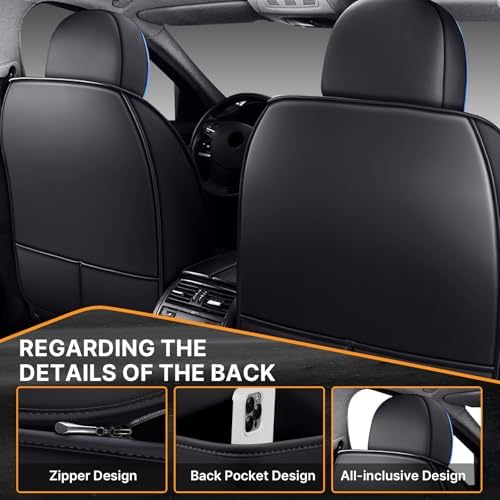 Luxury 2 Seats Car Seat Covers Protectors for Jeep Wrangler Unlimited 2019-2025, Back Storage Bag Design & Headrest Pillow & Lumbar Support Black & Blue Line