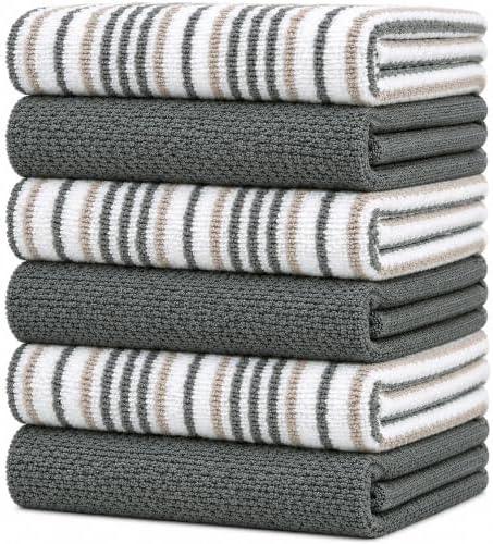Bumble Kitchen Towels 6 Pack 100% Cotton Dish Towels - 16"x26" - Grey