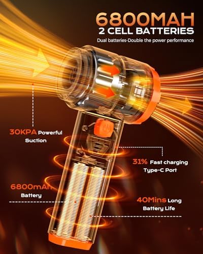 Portable Cordless Car Vacuum,4-in-1 Handheld Cordless Vacuum with 30000Pa Suction,130000 RPM,6800mAh Battery,10 Nozzles,Rubber Paint Material for Car,Home,Birthday Gifts for Men Dad Husband(Star Black