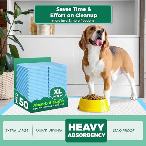 50 Count Dog Pee Pads Extra Large- 28" x 34", Super Absorbent Leak-Proof XL Puppy Pads 50 Pack Quick-Dry XLarge Disposable Pet Potty Training Pads for Dogs, Puppies, Doggie