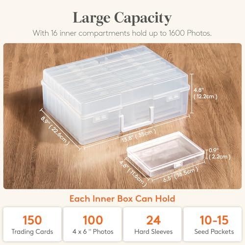 16 Pcs Photo Storage Box for 4"x 6" Pictures, Acid-Free, Clear