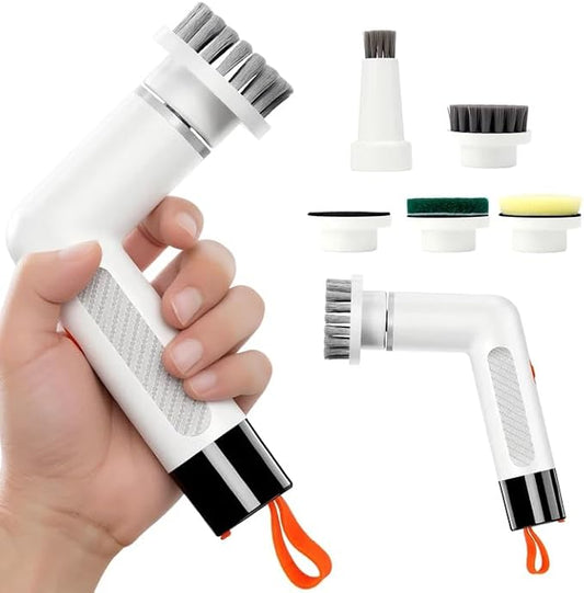 6-in-1 Electric Spin Scrubber with 5 Brush Heads – Cordless, Rechargeable, Dual-Speed & Waterproof, Electric Scrubber for Cleaning Bathroom Tile Floor Window Kitchen Sink