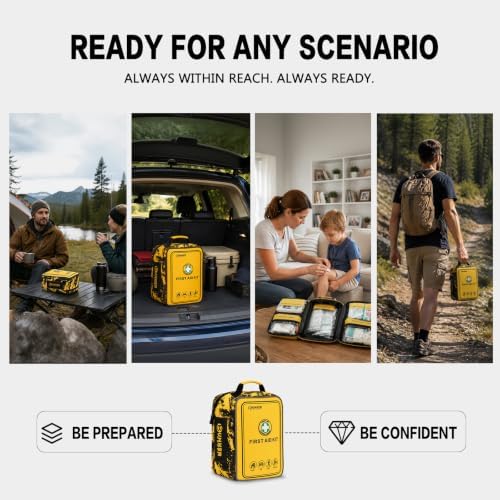 520 Piece All-in-One First Aid Kit, Emergency Storage Bag with Transparent Labeled Pockets, Durable 1000D Polyester Outdoor Gear for Vehicle Camping Backpacking Hiking Home Road Trip