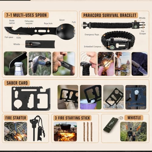 Survival Kit, 250Pcs Survival Gear First Aid Kit with Molle System Compatible Bag and Emergency Tent, Emergency Kit for Earthquake, Outdoor Adventure, Hiking, Hunting, Gifts for Men Women