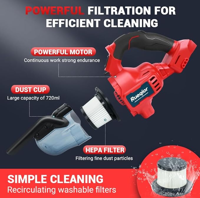 Cordless Vacuum Compatible with Milwaukee 18V Battery, 5 in 1 Handheld Electric Vacuum with 400W Powerful Motor, 46 CFM Portable Hand Vacuum for Home Pet Hair, Car (NO Battery)