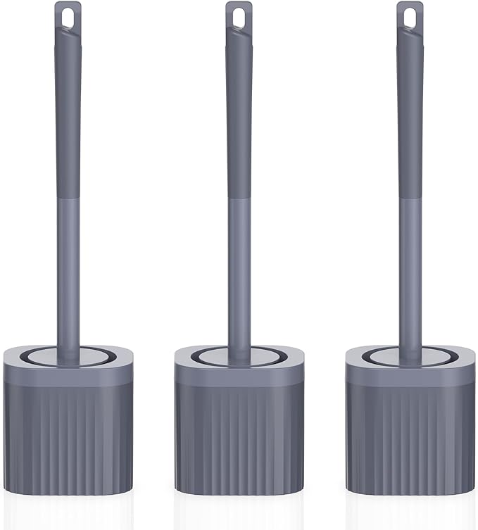 Toilet Bowl Brush and Holder, 3 Pack Compact Toilet Brush Set with Nylon Bristles Toilet Brush Hidden Scrubber Brushes for Bathroom Cleaning—Blue