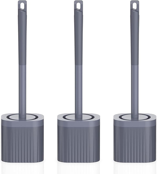 Toilet Bowl Brush and Holder, 3 Pack Compact Toilet Brush Set with Nylon Bristles Toilet Brush Hidden Scrubber Brushes for Bathroom Cleaning—Blue