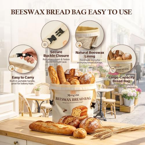 3 Pack Cotton Reusable Beeswax Bread Bags, 17“ × 13”, XL Large