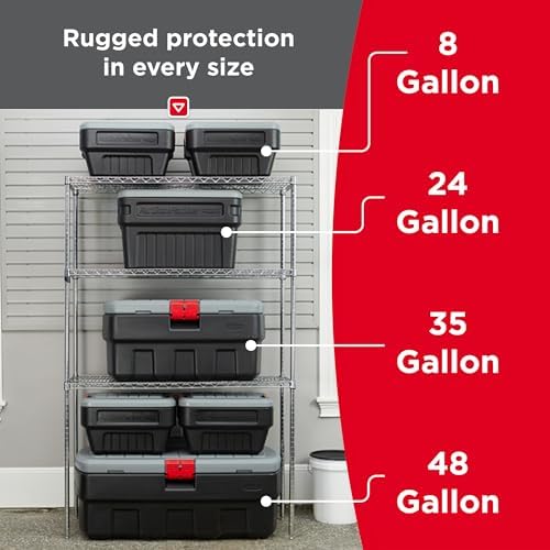 48 Gallon Black Action Packer Lockable Latch Indoor and Outdoor Storage Box Container for Home, Garage, Backyard, Single