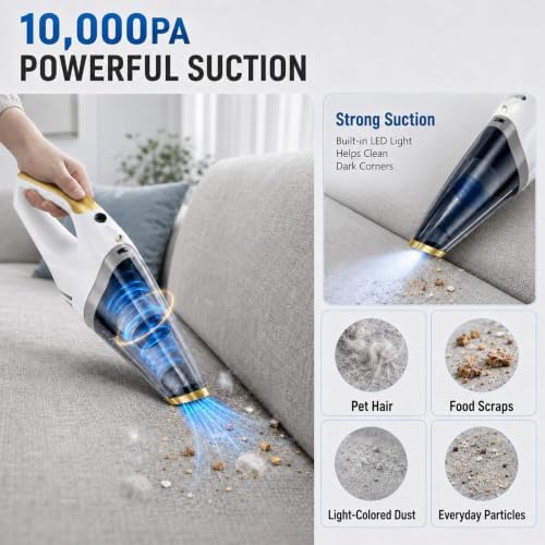 Handheld Vacuum Cordless, Car Vacuum Portable Cordless with LED Light