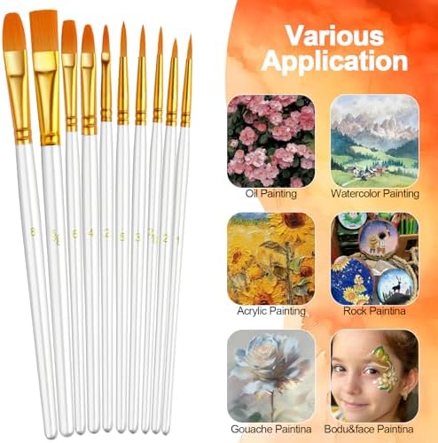 Paint Brushes Set, 24 Pack 240 Pcs Round-Pointed Tip Paintbrushes Nylon Hair Artist Acrylic Paint Brushes for Acrylic Oil Watercolor, Face Nail Art, Miniature Detailing & Rock Painting, White
