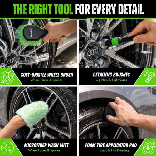 Car Wheel Detailing Kit - 8-Piece Brush Set for Rims & Tires