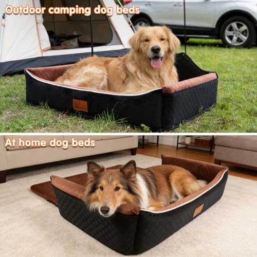 Luxury Large Dog Car Seat,Convertible to Portable Travel Dog Bed-Plush Velvet & High-Resilience Memory Foam,Universal Backseat & SUV Trunk Installation,Anti-Slip Safety Design for Medium-Large Dogs.