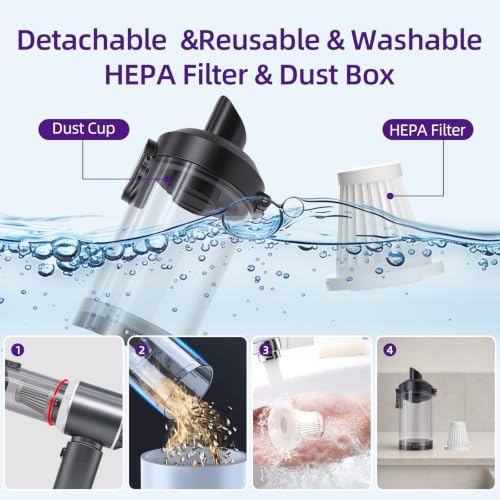 Cordless Portable Handheld Car Vacuum Cleaner, 20000PA High Power Hand Vac with One-Button Empty Dustbin, Multiple Nozzles Included for Car, Home & Office