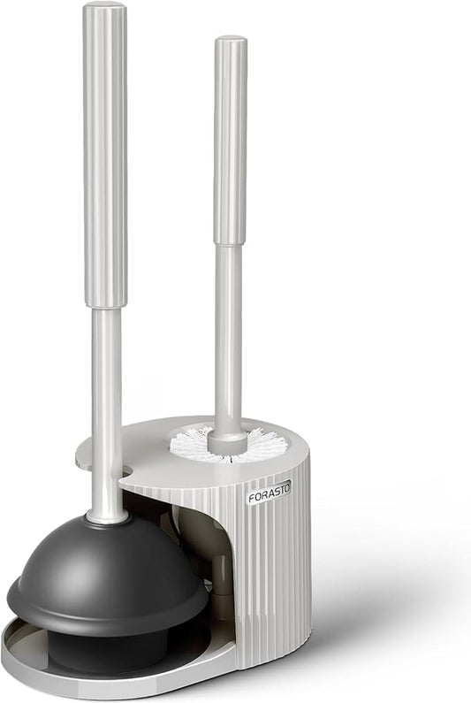 FORASTO 2 in 1 Toilet Plunger and Brush Set,Extended Handle Plunger,Toilet Bowl Brush Plunger Set,Bathroom Cleaning Tools,Cleaning Brush,Toilet Brush Plunger Combo,Light Grey（20.8inch）