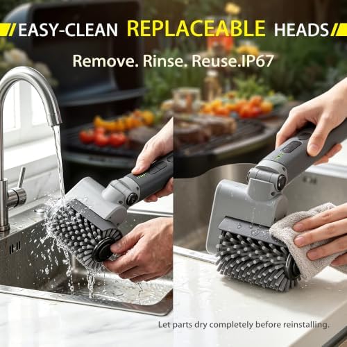 Electric Grill Brush, 58W 3-Speed Cordless Grill Cleaner, Gray
