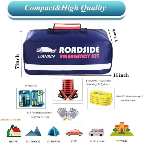 Emergency Roadside Kit for Car,Safety Car Kit with Jumper Cables