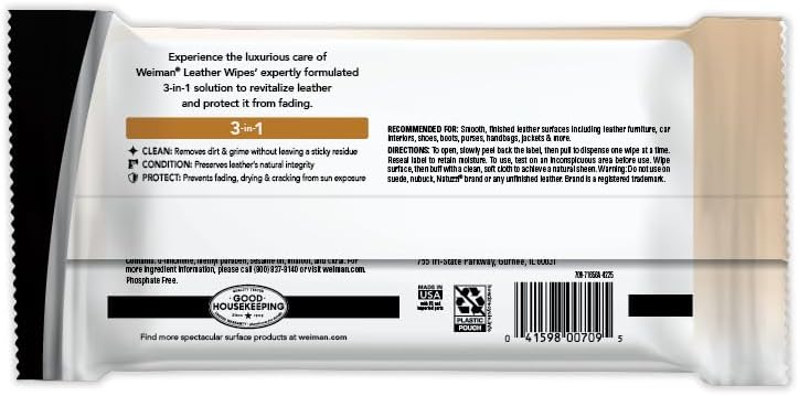 Leather Cleaner and Conditioner Wipes & Microfiber Towel Kit, Clean, Condition and Restores Leather Surfaces, UV Shield Prevent Cracking & Fading of Leather Furniture, Car Seats, Shoes & Purse