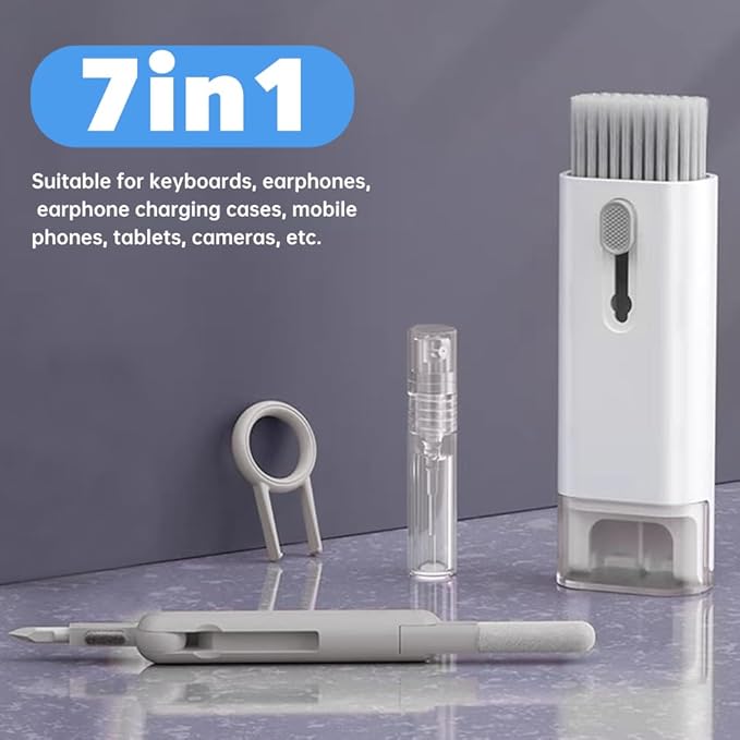 7 in 1 Laptop Cleaning Kit Keyboard Cleaner,Computer Tech Cleaning Brush,Earbuds Camera PC Monitor Screen Cleaner Computer Clean Tools Kit Corner Gap Duster Keycap Puller(Grey)