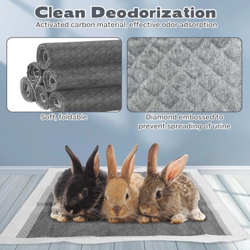 100PCS Rabbit Pee Pads 18×13in Disposable Guinea Pig Cage Liners Super Absorbent Black Carbon Odor-Control Bunny Training Pad with Quick-Dry Surface for Bunny Kitten Hedgehog Small Animals