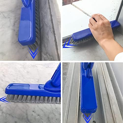 Grout Brush with Long Adjustable Handle, Swivel Scrub Brush, V-Shape Grout Line Scrubber with Stiff Bristle for Deep Cleaning Tile Grout, Shower, Kitchen, Hard-to-Reach Corners
