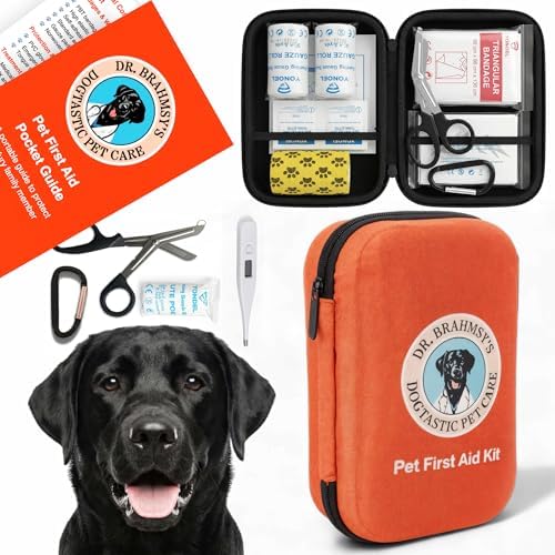 Dr Brahmsy’s Pet First Aid Kit for Dogs and Cats - Vet-Approved Essential Survival and Emergency Supplies for Home, Travel, Camping, Hiking - Rugged Water-Resistant Hard Case - 45-Piece Set