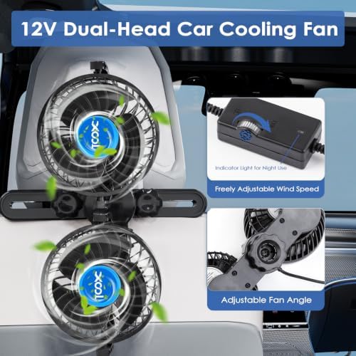Electric Car Fans for Rear Seat Passenger Portable Fans Headrest 360 Degree Rotatable Backseat Car Fan 12V Cooling Air Fan with Stepless Speed Regulation for Vehicles, SUV, RV