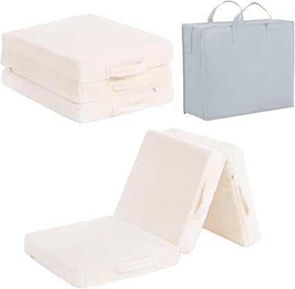 Tiita Kids Floor Mat- Kids Trifold Plush Futon Mat, Portable Foldable Play Mat for and Playtime, Plush Beige