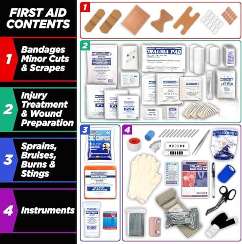 First Aid Kit – 300+ Piece Emergency Medical Kit with Bonus 95-Piece Travel Pack – Outdoor, Workplace, and Home Use – Color Coded & Labeled for Quick Access