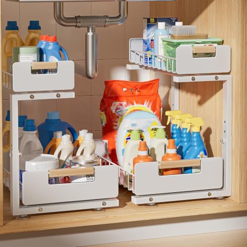 Under Sink Organizer Kitchen, 2-Tier Pull-Out Cabinet Shelf, 2-Pack