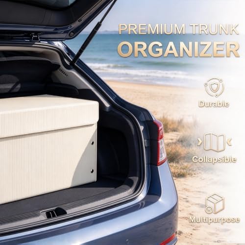 Car Trunk Organizer Extra Large Collapsible PU Leather Storage Box (Beige)