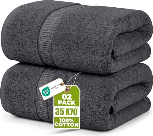Jumbo Bath Sheets, 2 Pack, 35x70 in, 600 GSM Cotton, Grey