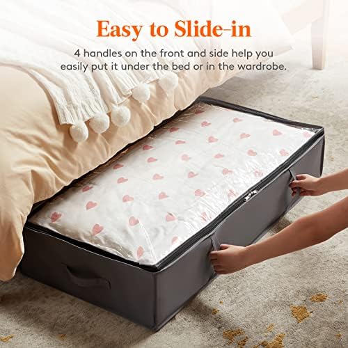 95L 4 Pack Under Bed Storage Container, Blanket Organizer, Gray