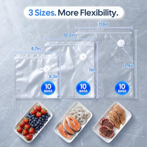 Reusable Vacuum Sealer Bags for Food, 30 Pack, S+M+L