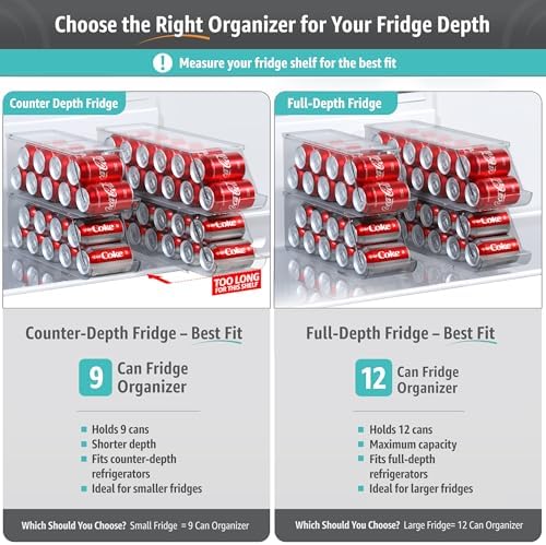 Soda Can Organizer for Fridge & Freezer, Stackable with Lid (2 Pack)