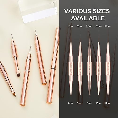 9Pcs Nail Art Brushes Set, Professional Double-Ended Acrylic Liner Detail Brushes for Gel Polish Art Nail, 3D Art Nail Dotting Brush Pen for Manicure DIY Home Salon, Rosegold