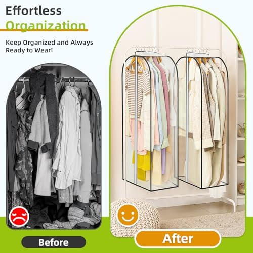 6 Pack Clear Garment Bags for Hanging Clothes with Zippers on Double Sides - 10'' Clothes Storage for Coat, Dress, and Fur in Closet - 40'' Long Suit Bags